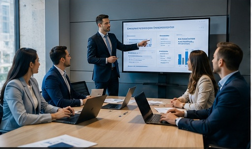 Consultor empresarial trabajando con cliente en oficina moderna